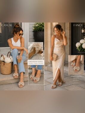 LC Lauren Conrad Beige Linen Look Knot-Detail Slip-On Flats